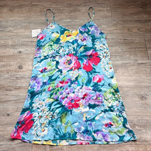 robert stock Dresses & Skirts - Robert Stock Silk Floral Slip Dress M NWT Blue Multicolor Spaghetti Strap Summer